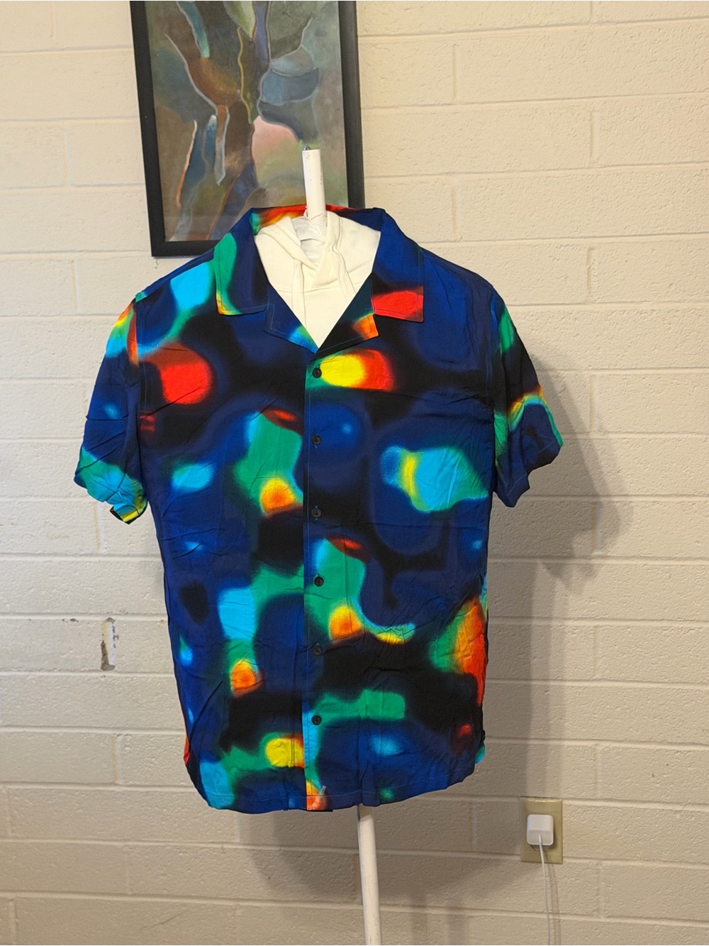NWT RSQ Men's Lights Rayon Camp Shirt Size Small Heat Map Festival Button Up